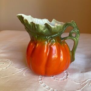 Vintage Royal Bayreuth Pumpkin Tomato Creamer Green leaves Stamped Germany 4”